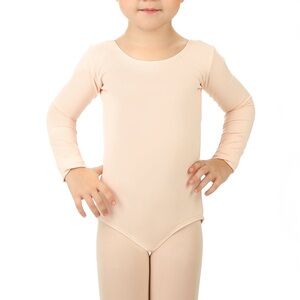 Elowel Girls' Basic Long Sleeve Nude Pink Leotard